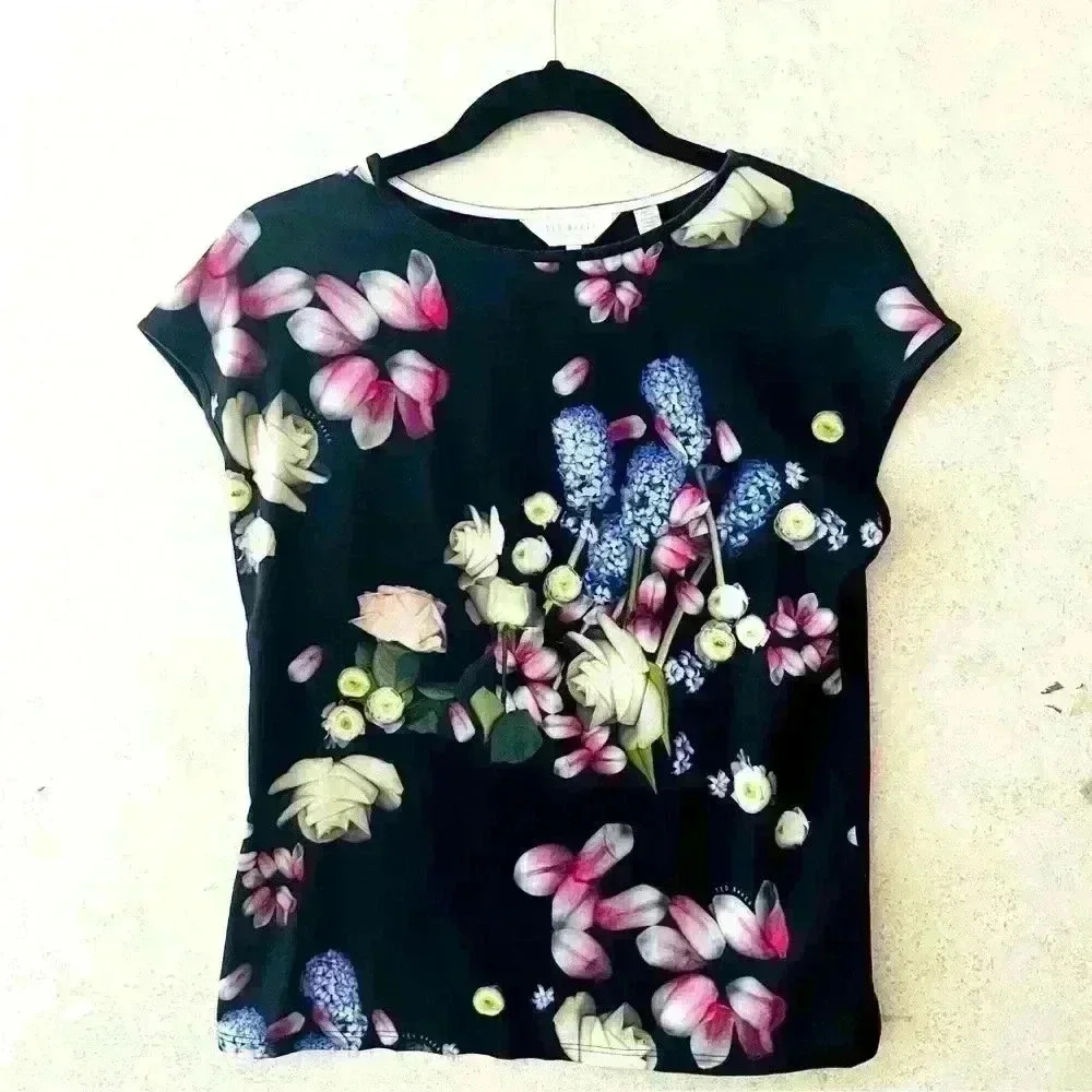 TED BAKER 0  FLORAL‎ ROMANTIC  SOFT CAREER ARTSY FEMININE GIRLY BLOUSE